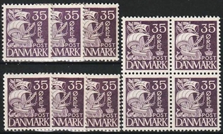 FRIMÆRKER DANMARK | 1937-40 - AFA 207a - Karavel - 35 øre violet Type II x 10 stk. - Postfrisk